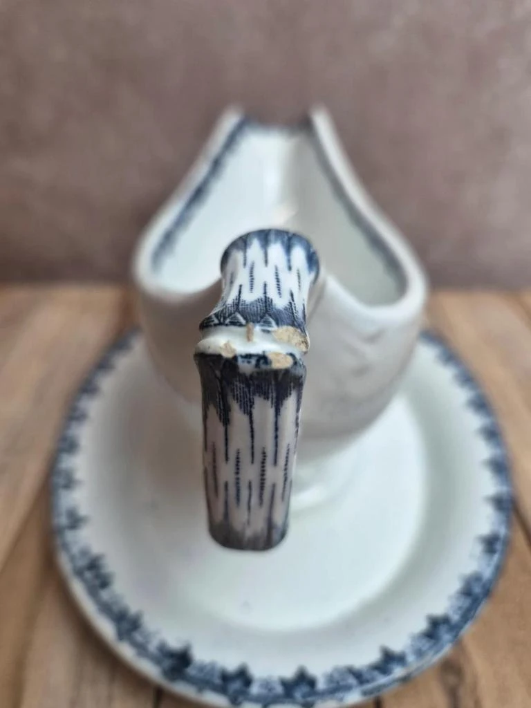 Antique Sarreguemines Bamboo Form Saucer – Unlisted Blue Decor – Iron Earth – photo 5